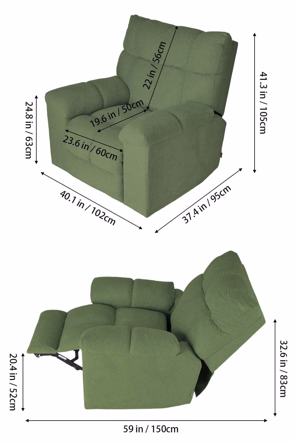 Living and Home Green Fabric 270 Degree Swivel Rocker Recliner Chair with Power Recline and Charging Ports – 3