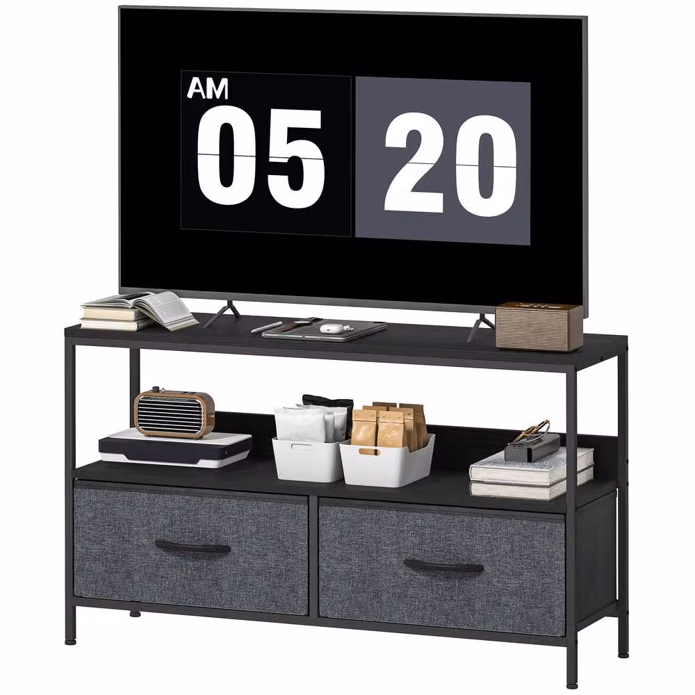 STILVORA Industrial Metal TV Stand in Matt Black with 2 Drawers and Shelf – 5