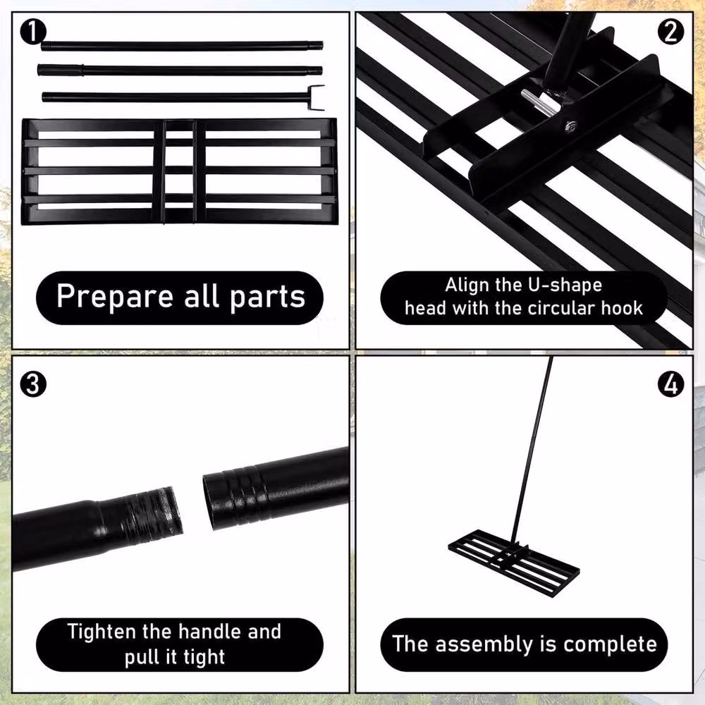 NESTLUNE Heavy Duty Steel Lawn Leveling Rake Roller in Black, W: 76.2 cm x H: 22 cm – 4