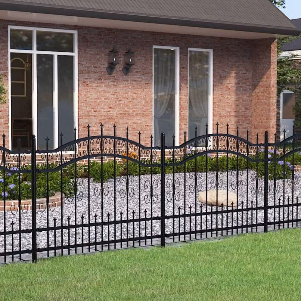 Berkfield Home Spear Top Garden Fence, Black Powder-coated Steel, Height: 140 cm – 2