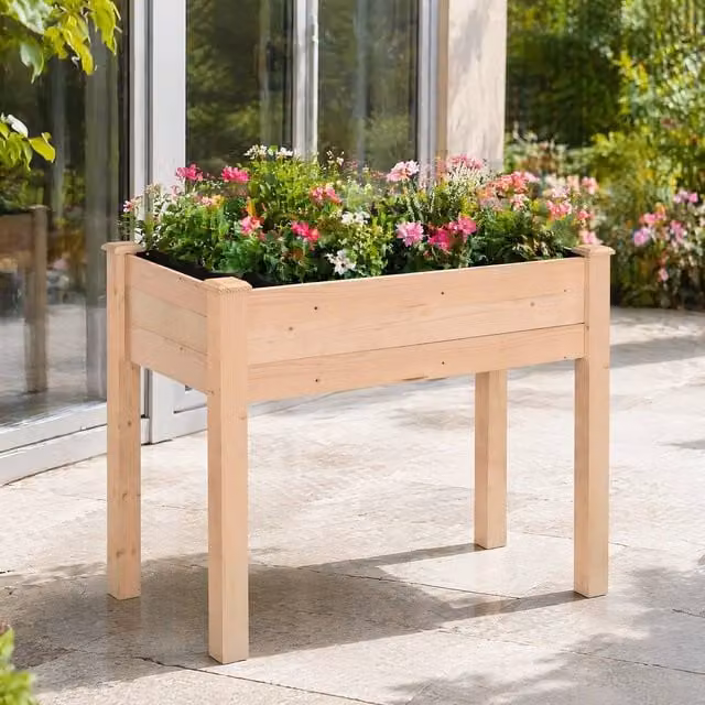 STILVORA Wooden Raised Bed Planter in Sand or Beige, Width: 86 cm, Depth: 46 cm – 1