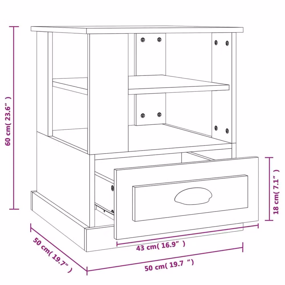 Berkfield Home Sonoma Side Table in Grey, W/D/H: 50 x 50 x 60 cm – 3