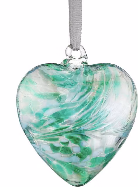 Sienna Green Glass Friendship Heart Hanging Ornament, 8 cm