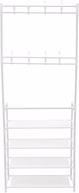 KORVIXA Metal Hall Tree with Bench and Shoe Rack in Matt White – 1
