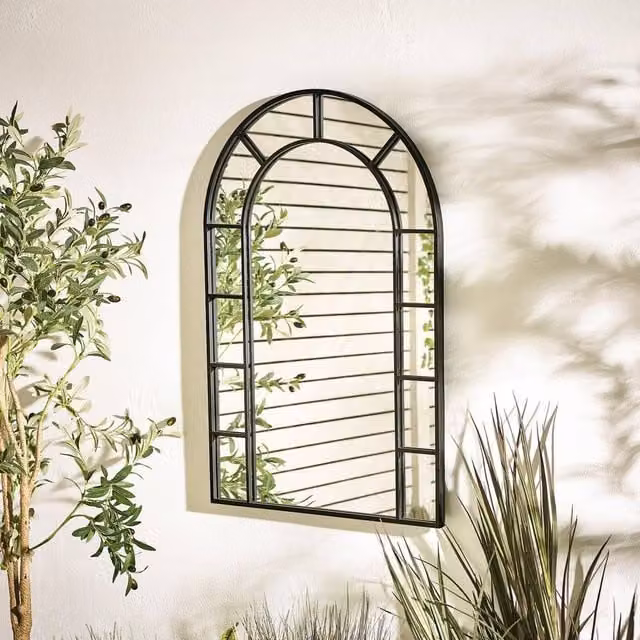 FurnitureboxUK Winona Black Large Arched Window Garden Mirror, W: 90 cm, H: 60 cm – 1