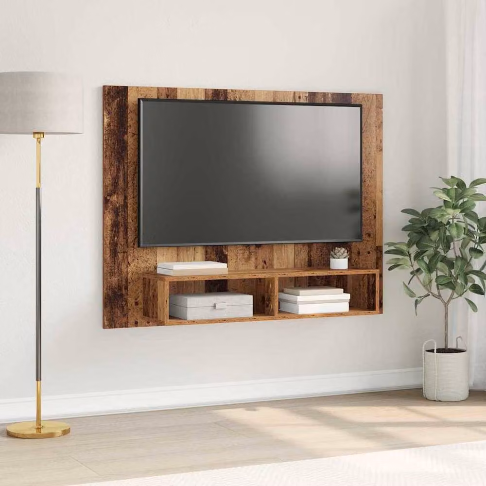 Berkfield Home Wall Mounted TV Cabinet in Brown Rustic Wood Finish, W: 120 cm, H: 90 cm, D: 23.5 cm – 2