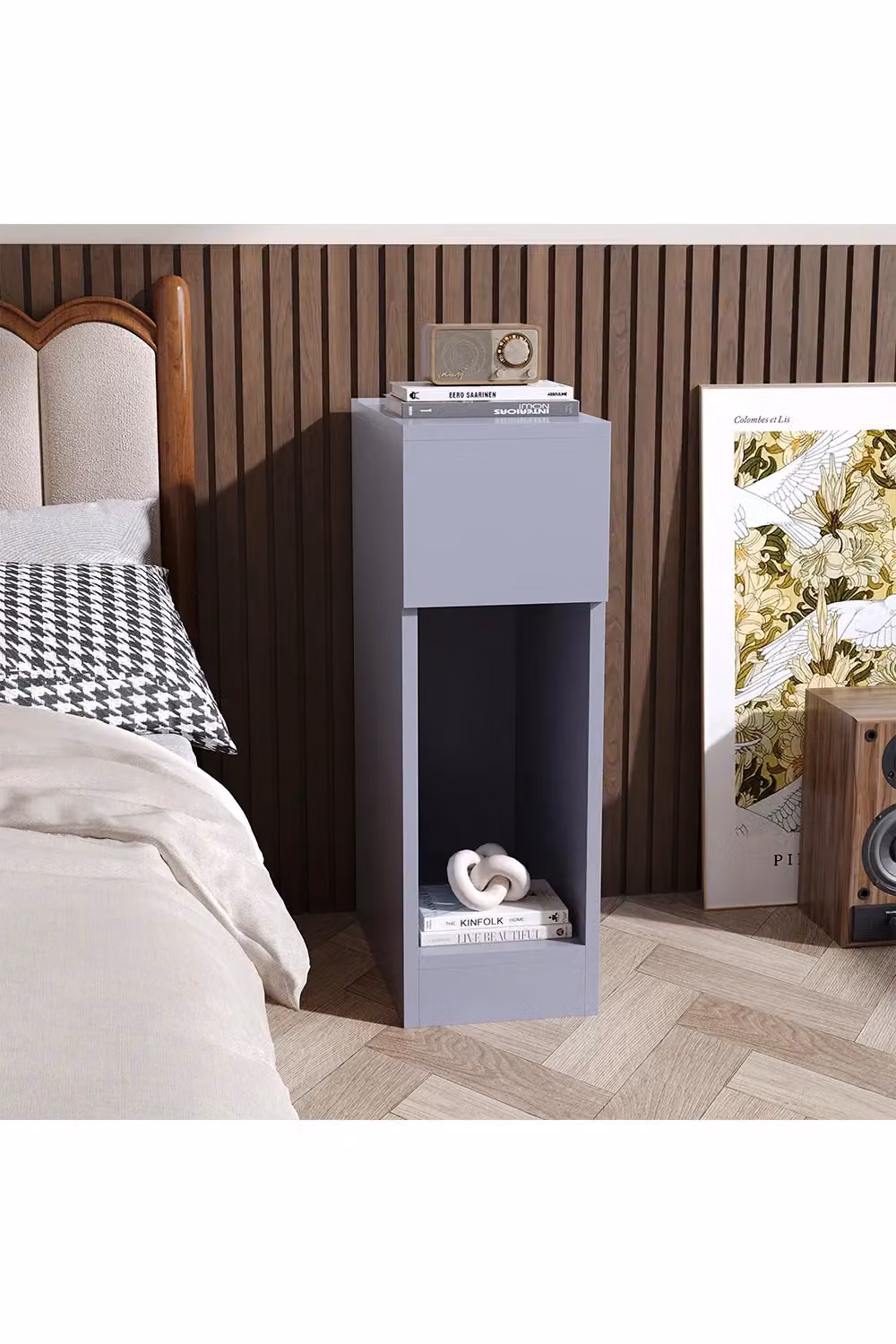 Living and Home Grey Bedside Table with Drawer, W/D/H: 60 x 35 x 60 cm – 2