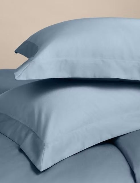 M&S 2 Pack Egyptian Cotton 400 Thread Count Silky Oxford Pillowcases in Dusty Blue