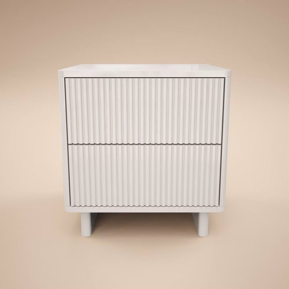 Solace+Co Velmor 2 Drawer Ribbed Bedside Table in White, W/D/H: 39.5 x 39.5 x 54.5 cm – 2