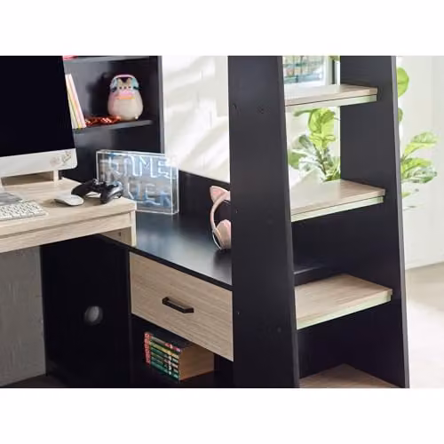 Julian Bowen Blaze Single Gaming Highsleeper Bed in Black and Oak with Stairs and Drawers – 7