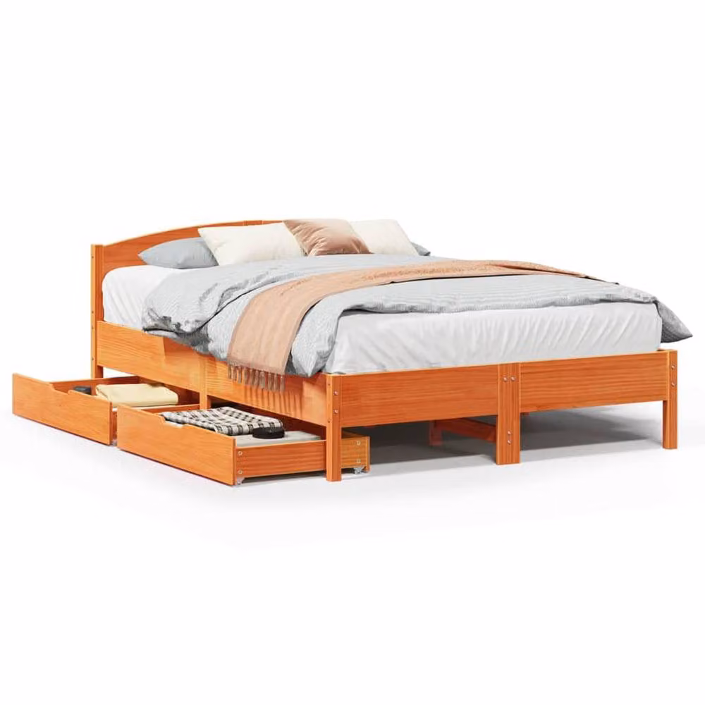 Berkfield Home Small Double Solid Wood Pine Bed Frame in Wax Brown, W: 120 cm, L: 200 cm – 2