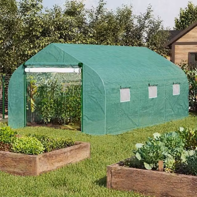 STILVORA Green Walk-in Polytunnel Greenhouse with 6 Windows, W: 4.5 m, D: 3 m, H: 2 m – 1