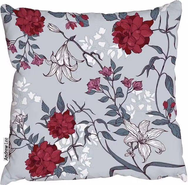 Benjamin Tate Design LTD Roses and Lilies Floral Cushion, Red and Multicolour, W/D/H: 60 x 60 x 1 cm