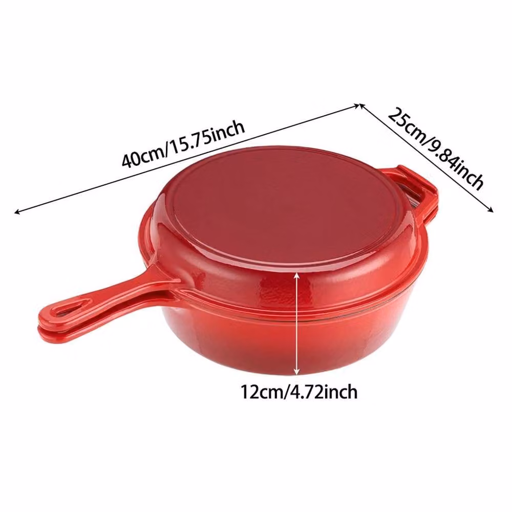 FLAVORA 2-in-1 Enamelled Cast Iron Pot and Skillet with Lid, Red – 2