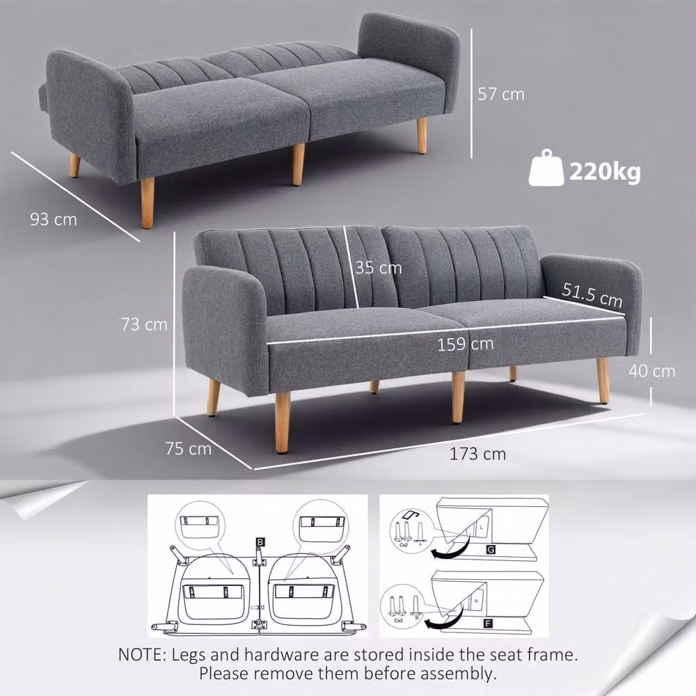 Wyld Haus Nile Grey Linen 3 Seater Click Clack Sofa Bed – 4