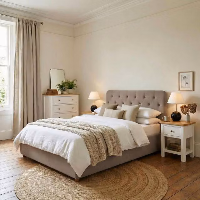 FurnitureboxUK Hayden Taupe Velvet Ottoman Double Bed Frame in Beige, W: 140 cm, D: 200 cm