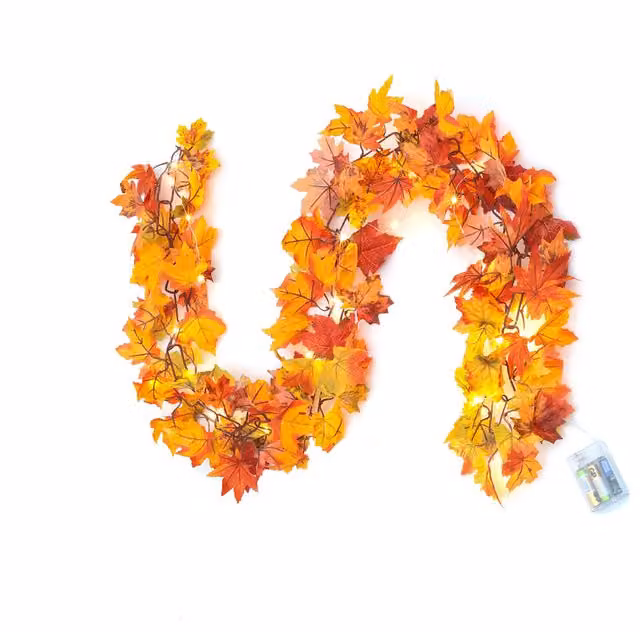 Kidkid Autumn Maple Leaf Garland with LED Lights in Orange, 200cm