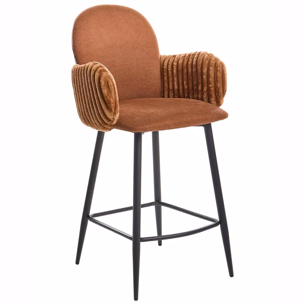 Wyld and Coco Set of 2 Retro Brown Velvet Bar Chairs with Armrests – 3
