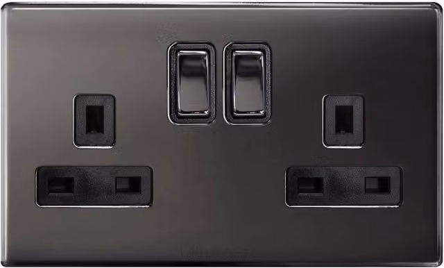 SPETLEK 2 Gang 13A Switched Double Wall Socket in Black – 1