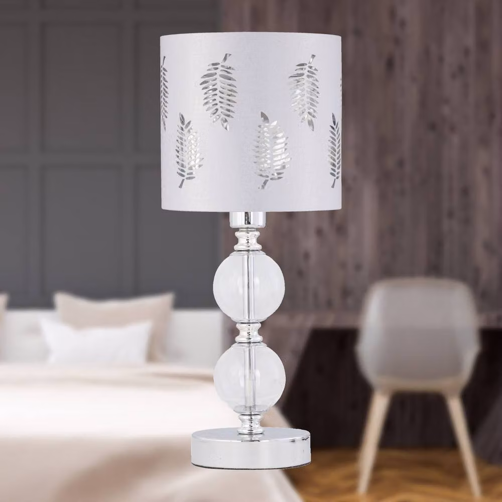 First Choice Lighting Chrome Two Ball Table Lamp with White Fabric Shade – 3