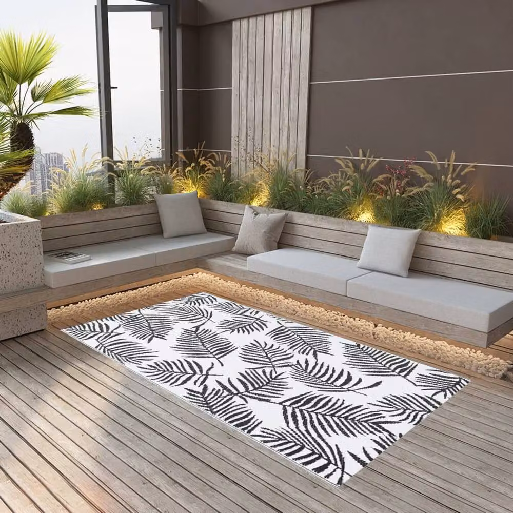Berkfield Home Floral Outdoor Carpet in White and Black, W: 160 cm, L: 230 cm – 2