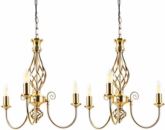 First Choice Lighting Barley Twist Set of 2 Polished Brass 3 Light Pendant Lamps in Gold