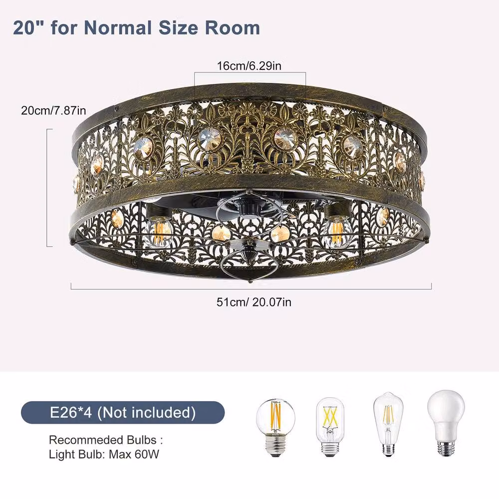 NIVOR Vintage Victorian Crystal Ceiling Fan with Light in Bronze and Metal, Diameter: 50 cm – 2