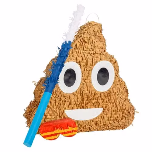 Fax Potato Poop Pinata Set with Blue Buster Stick and Blindfold in Blue and Brown, W45 x D10 x H45 cm – 1