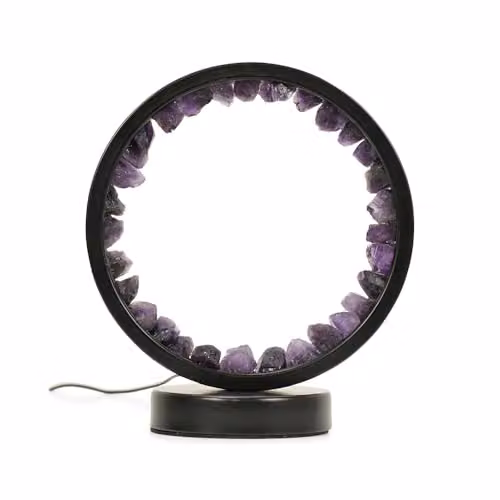 ValueLights Amethyst Crystal Halo Design Table Lamp in Purple and Black