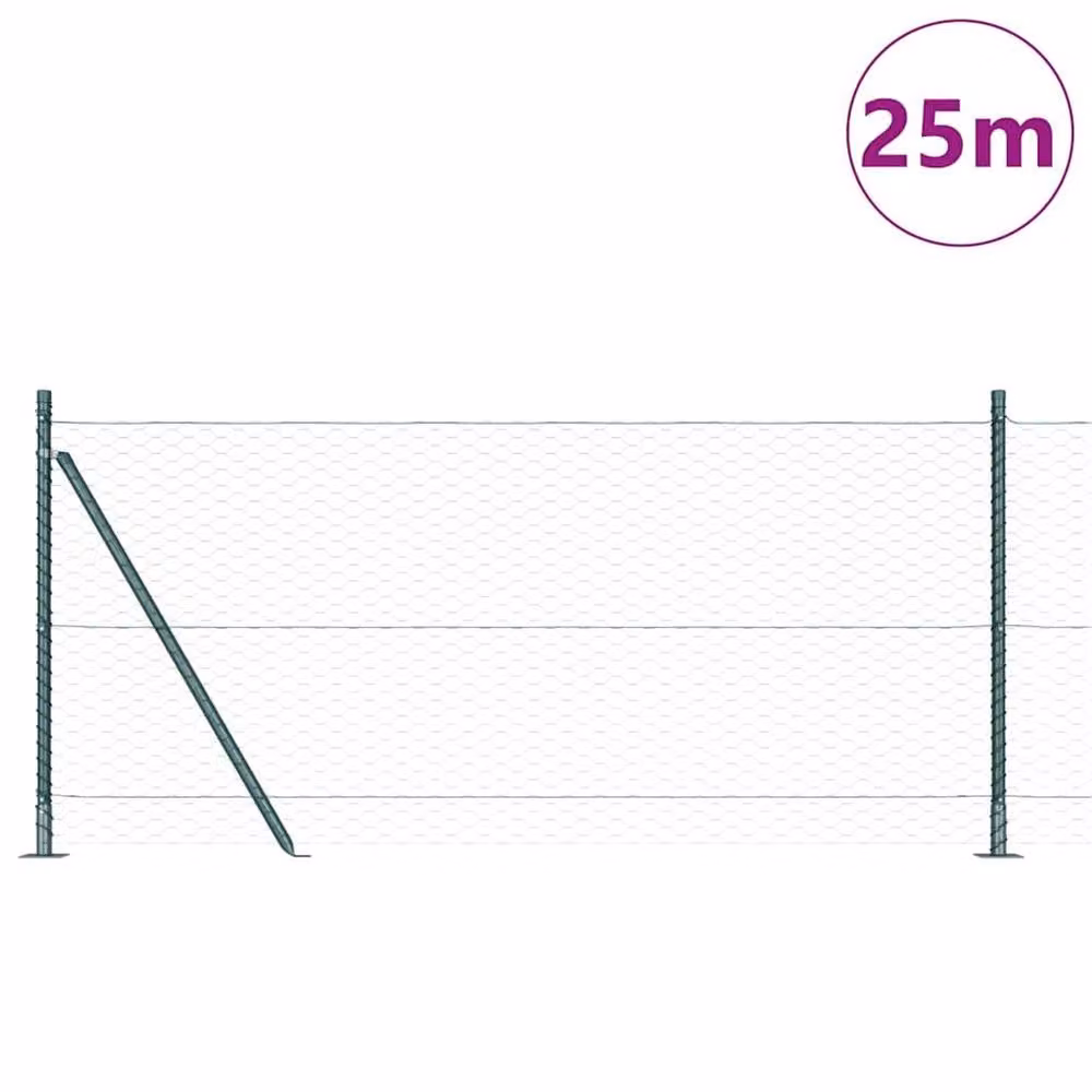 Berkfield Home Green Steel Hexagon Fence, W: 0.8 m, L: 25 m – 2