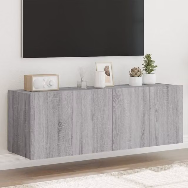 Berkfield Home Set of 2 Modern Wall Mounted TV Cabinets with Integrated LED Lights in Grey Sonoma, W/D/H: 60 x 35 x 41 cm – 1