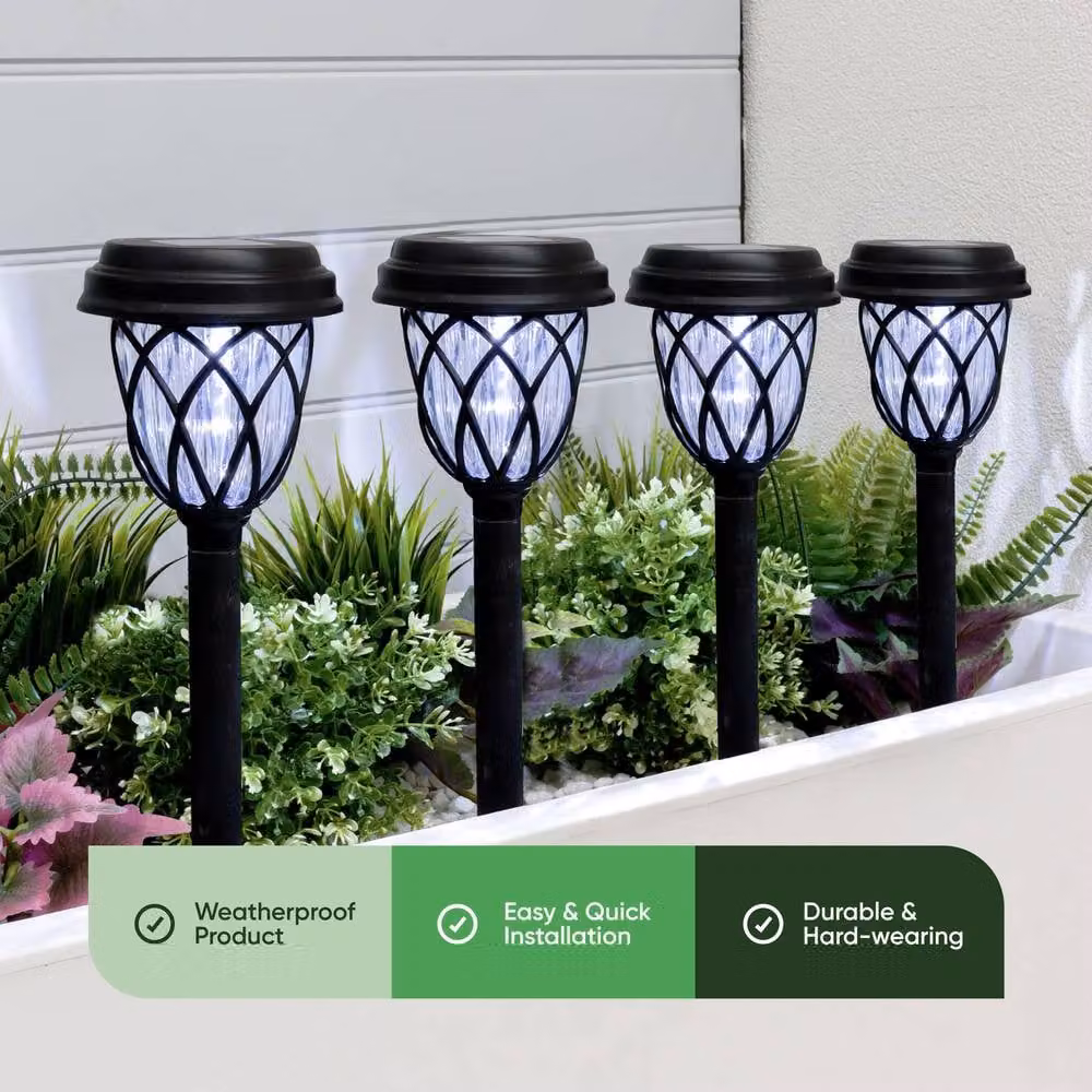 Gardenwize Pack of 4 Solar LED Pathway Stake Lights in Black – 3