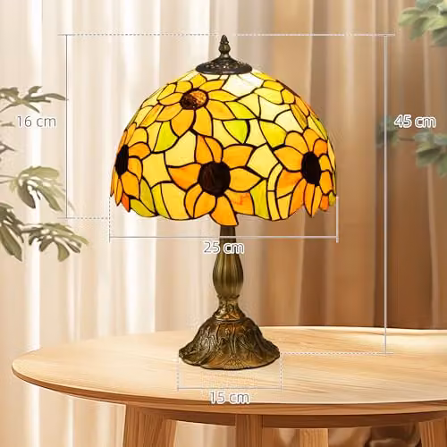 HOMCOM Antique Orange Sunflower Stained Glass Table Lamp for Bedroom and Living Room – 7