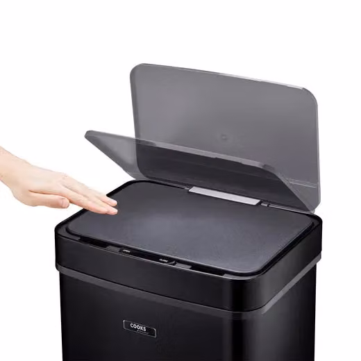 Cooks Professional 75L Recycling Sensor Bin with Dual Compartments, Removable Food Caddy and 25 Biodegradable Bin Bags in Black and Copper – 5