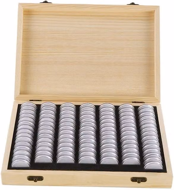 Kelvenix 100-Piece Coin Display Storage Box with Transparent Capsules in Beige – 1