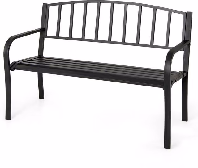 Costway Modern Metal Garden Bench in Black, Width: 127 cm
