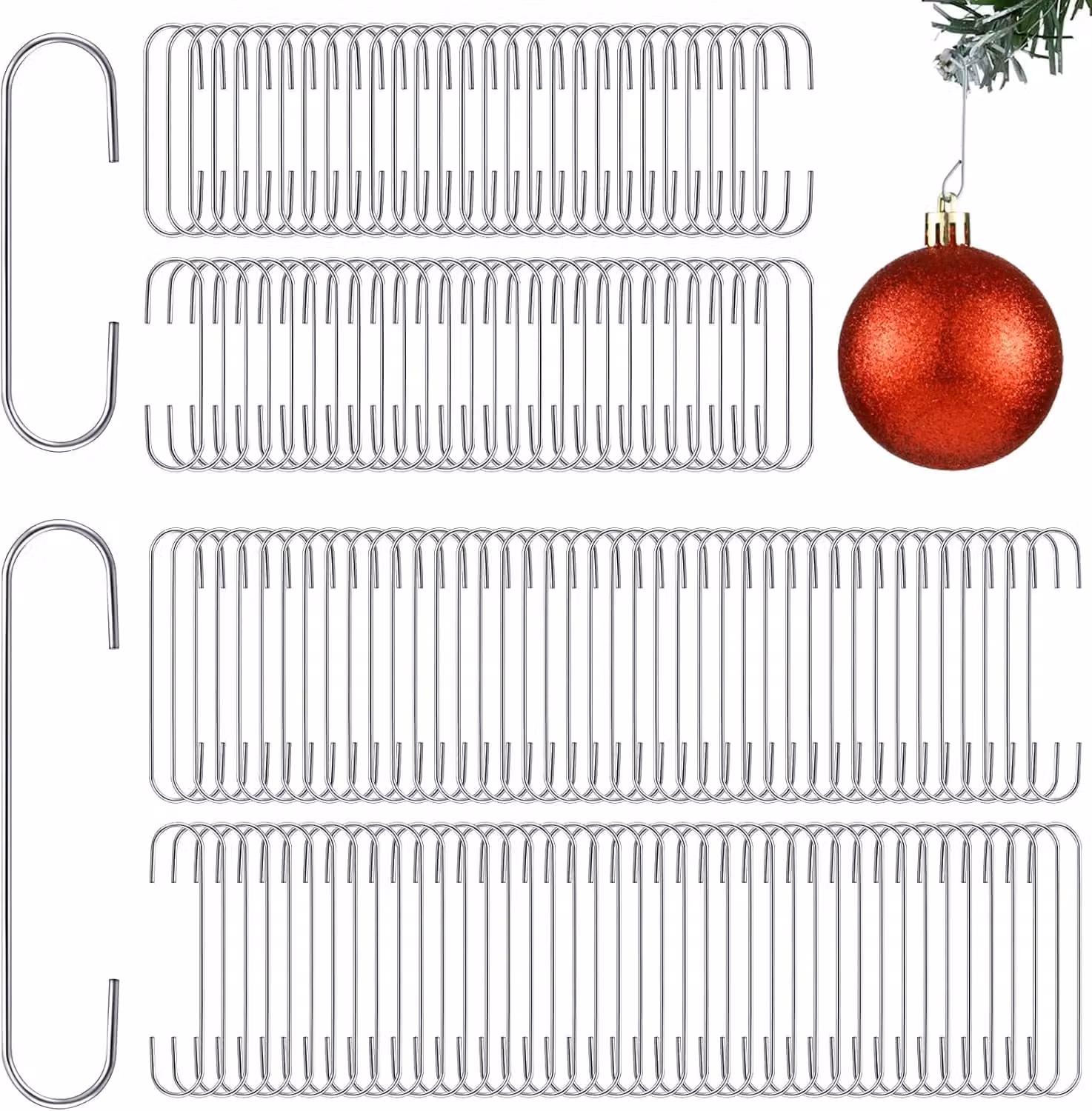 Shatchi 300 Pieces Metal Christmas Tree Decoration Hanging Hooks in Silver – 2