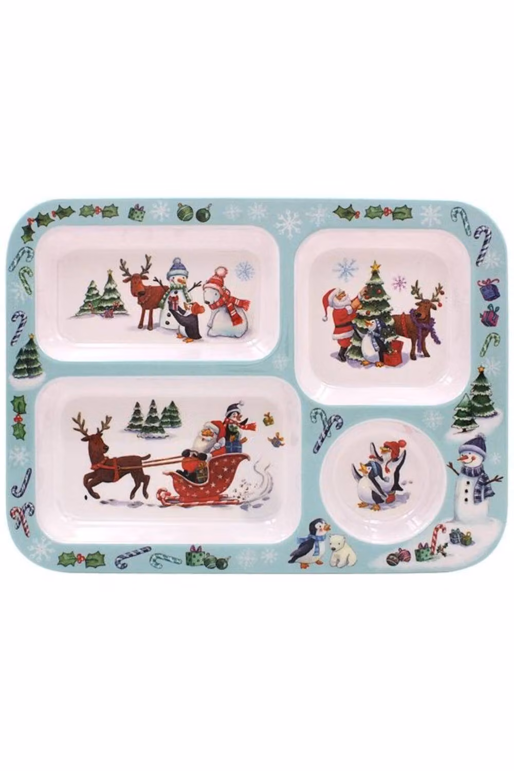 KDMD Winter Wonderland Rectangular Compartment Tray in Light Blue Melamine Plastic – 2