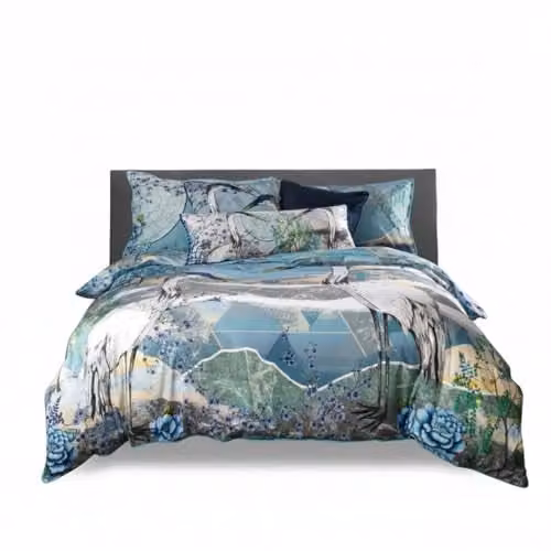 House of Norris Air, Earth and Water King Size Duvet Cover Set in Blue and Gold, 200 Thread Count 100% Cotton Bedding Set with Decorative Cushion, Duvet Cover 220 x 230 cm, Pillowcase 50 x 75 cm – 2