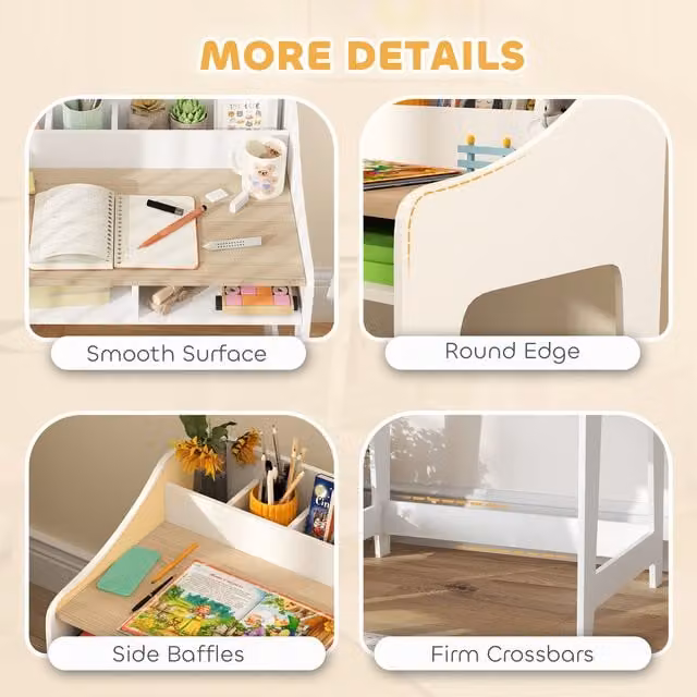 AIYAPLAY Kids Desk and Chair Set with Matching Design in Natural Wood for Children Aged 3-6 Years