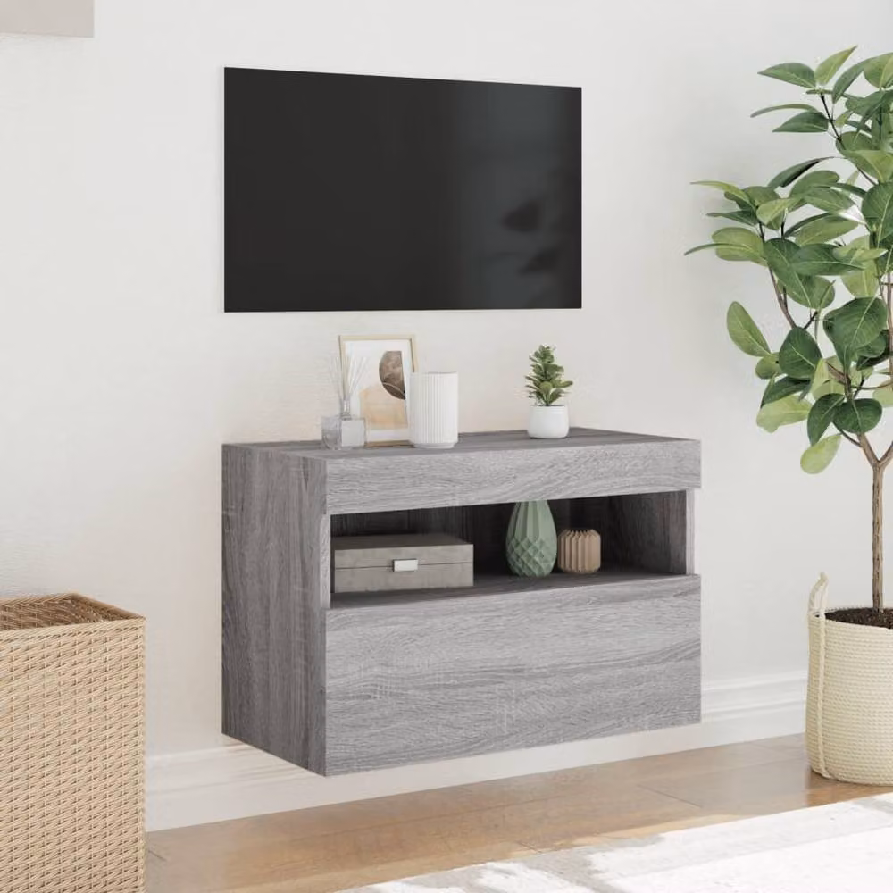 Berkfield Home Grey Sonoma TV Wall Cabinet with Integrated LED Lighting, W/D/H: 60 x 30 x 40 cm – 3