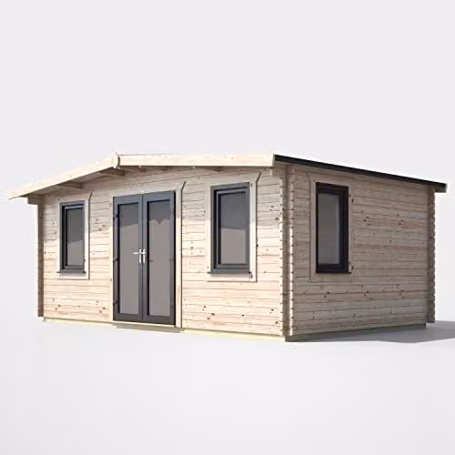 Powersheds Premium Apex Chalet Log Cabin with Central Double Doors and EPDM Rubber Roofing in Anthracite Grey, W: 558.98 cm, D: 426.65 cm, H: 249.0 cm