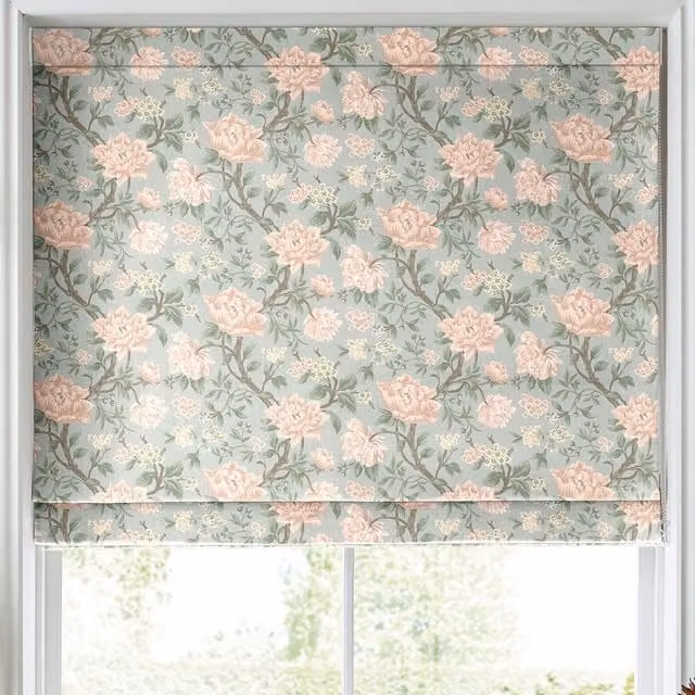 Laura Ashley Made to Measure Blackout Roman Blind in Blush Pink Floral Chenille Tapestry