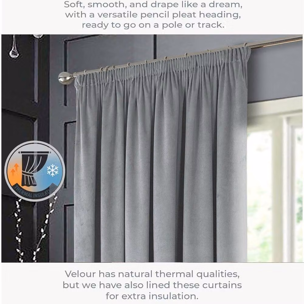 Luxury Living Montreal Grey Velvet Thermal Blackout Curtains, Width: 167 cm, Drop: 228 cm – 3
