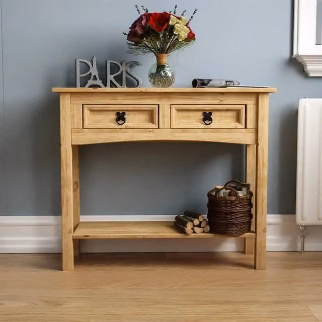PAWNORA Modern Rectangular Wood Console Table with 2 Drawers in Natural Oak – 1