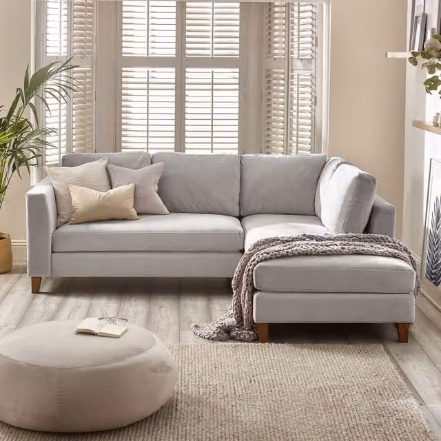 FurnitureboxUK Foster L-Shaped Corner Living Room Sofa Set in Taupe Velvet Fabric