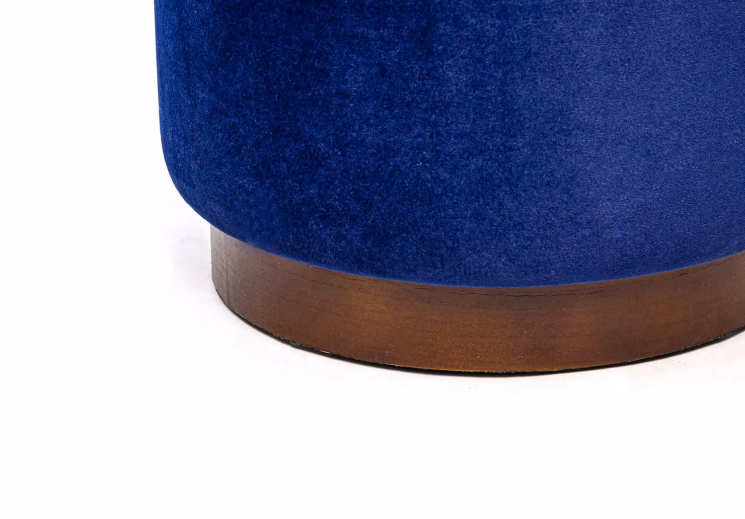 Nordlys Blue Bouclé and Velvet Cylindrical Living Room Pouf with Brown Wooden Base – 5