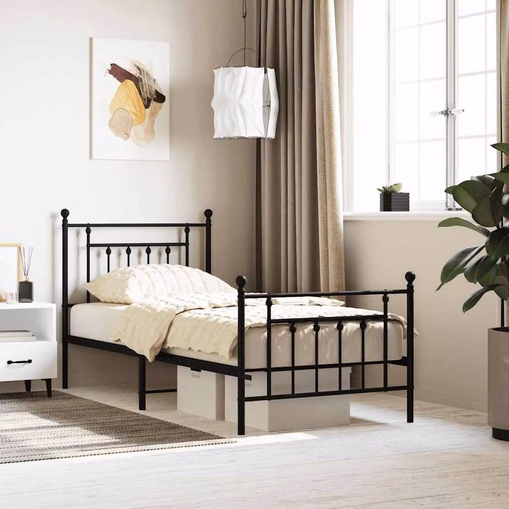 Berkfield Home Metal Bed Frame with Headboard and Footboard in Black, W/D/H: 90 x 190 cm – 2