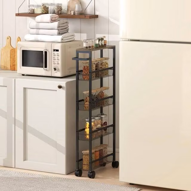EONLION 5-Tier Freestanding Metal Kitchen Cart on Wheels in Black – 1