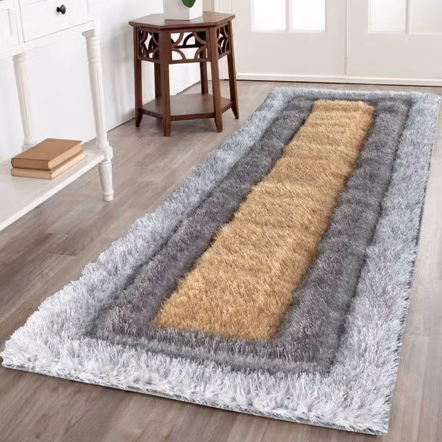 Desire Rugs Modern Shimmer Shaggy Runner Rug, Yellow/Multicolour, W: 60 cm x L: 220 cm